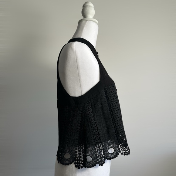 Free People Tank Top Womens XS Petite Black Rory Crochet Keyhole Front Buttons - Picture 8 of 15